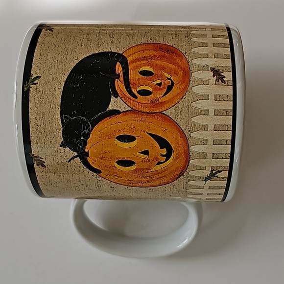 S/3 Vintage Warren Kimble "Pumpkin Dreams" Black Cat and Jack-o'-lantern Mugs - Picture 6 of 13